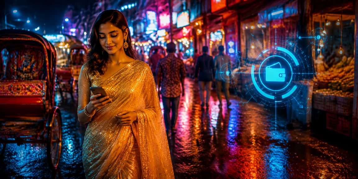 রংপুরে শাড়ি পরা নারী মোবাইলে bs3 - এ জমা দিচ্ছেন